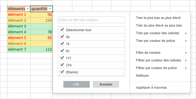 Fenêtre de filtre