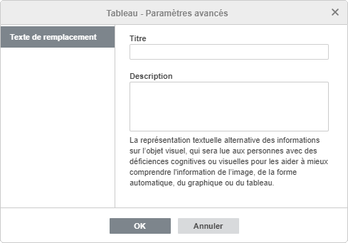 Tableau - Paramètres avancés
