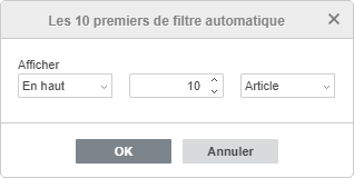 Fenêtre de filtrage Top 10